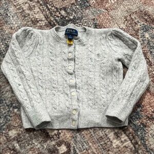 Polo by Ralph Lauren Girls Light Metallic Gray Cable Cardigan